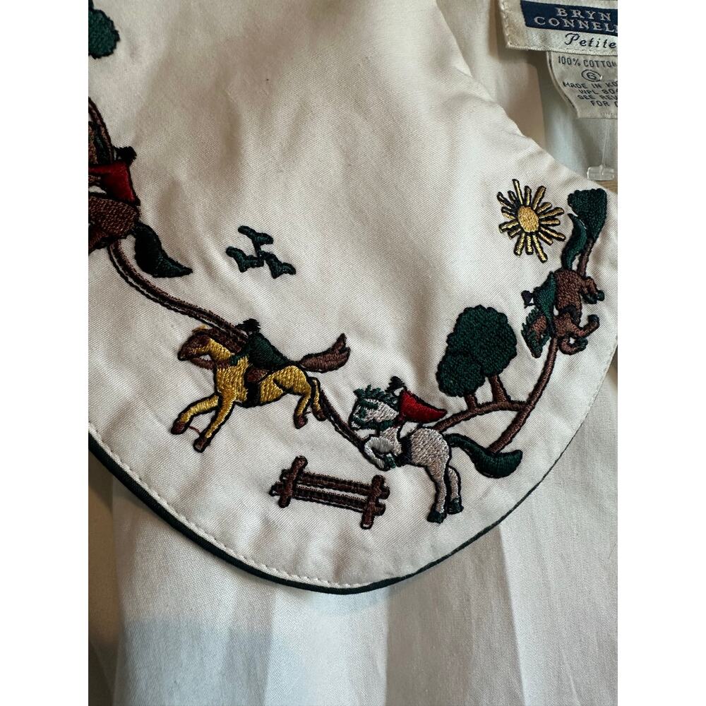 Vintage Bryn Connelly Peter Pan Collar Horse Embroidered Button Up White 6P - Picture 3 of 10